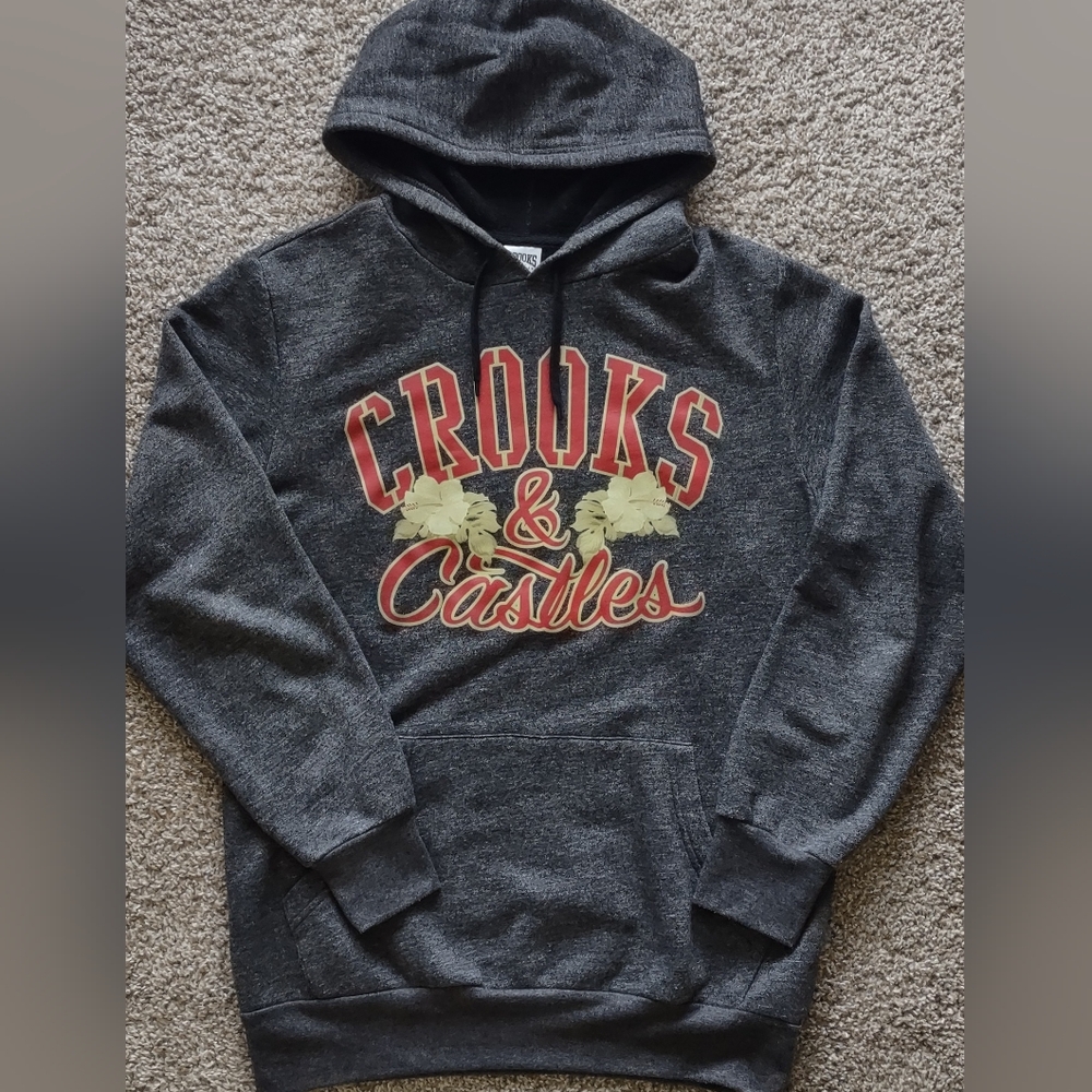 Crooks & Castles Hoodie Mens Medium (M) Pullover Heather‎ Grey Hawaiian Flower